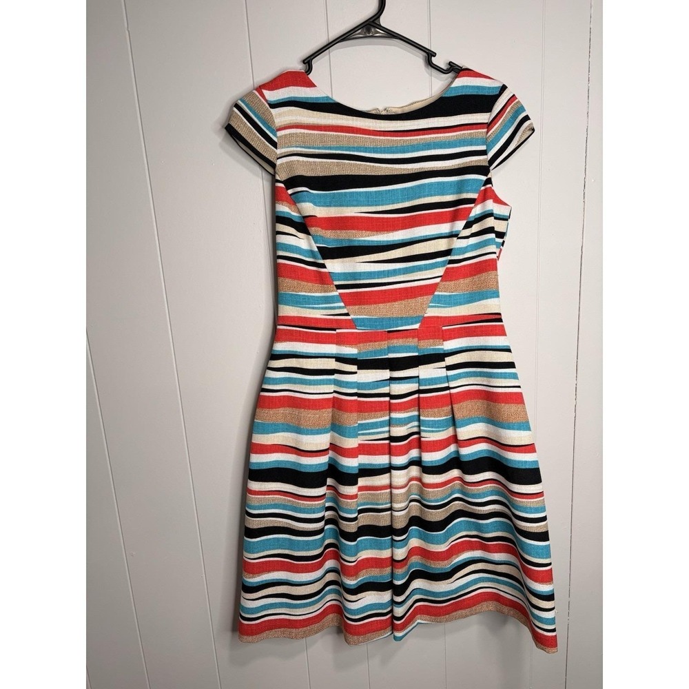 Anne Klein Dress Cap Sleeve Geometric Print Multicolor Size 6P Vintage 2000's